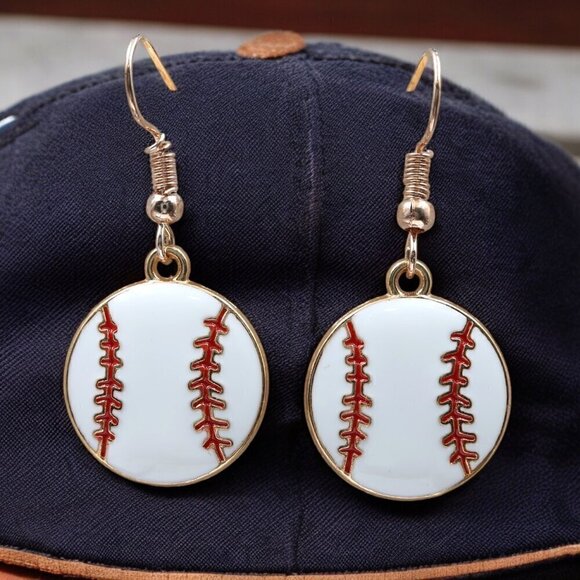 Hand Crafted Jewelry - Baseball Enamel Drop Earrings | Handmade